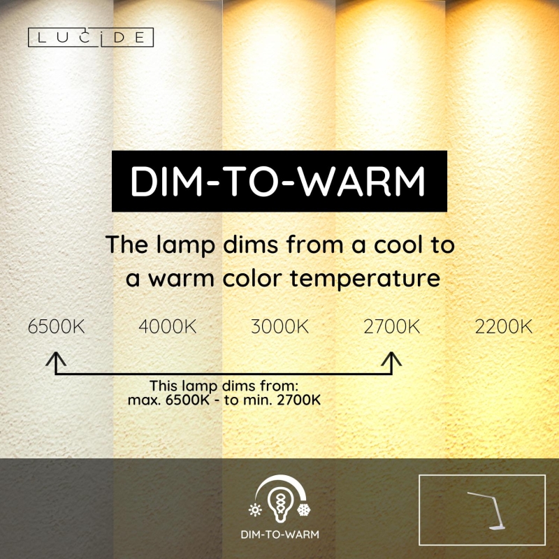 Lucide VARIO LED - Stolná lampa - LED Dim to warm - 1x8W 2700K/6500K - White